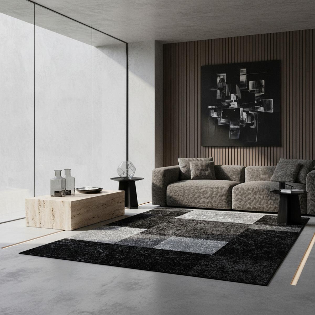 KURZFLORTEPPICH LATEMAR, kariert, Schwarz, 140 x 200 cm - Schwarz, Textil (140/200cm) - KADIMA DESIGN