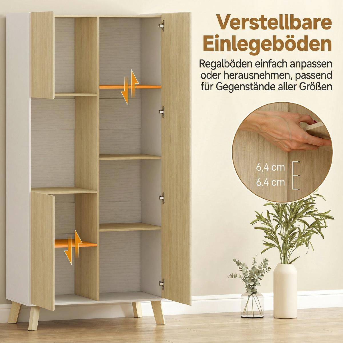 KÜCHENSCHRANK Spanplatte-MDF-Naturholz Weiß - Naturfarben, Holzwerkstoff (40/170/80cm) - HOMCOM