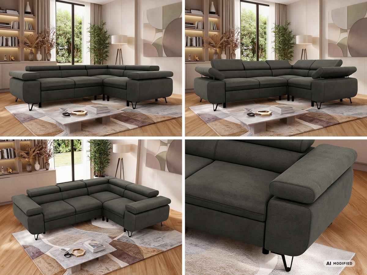 ECKSOFA ORSO L Anthrazit Velvet - Rechts Seite - Anthrazit/Schwarz, Textil/Metall (268/197cm) - MKS