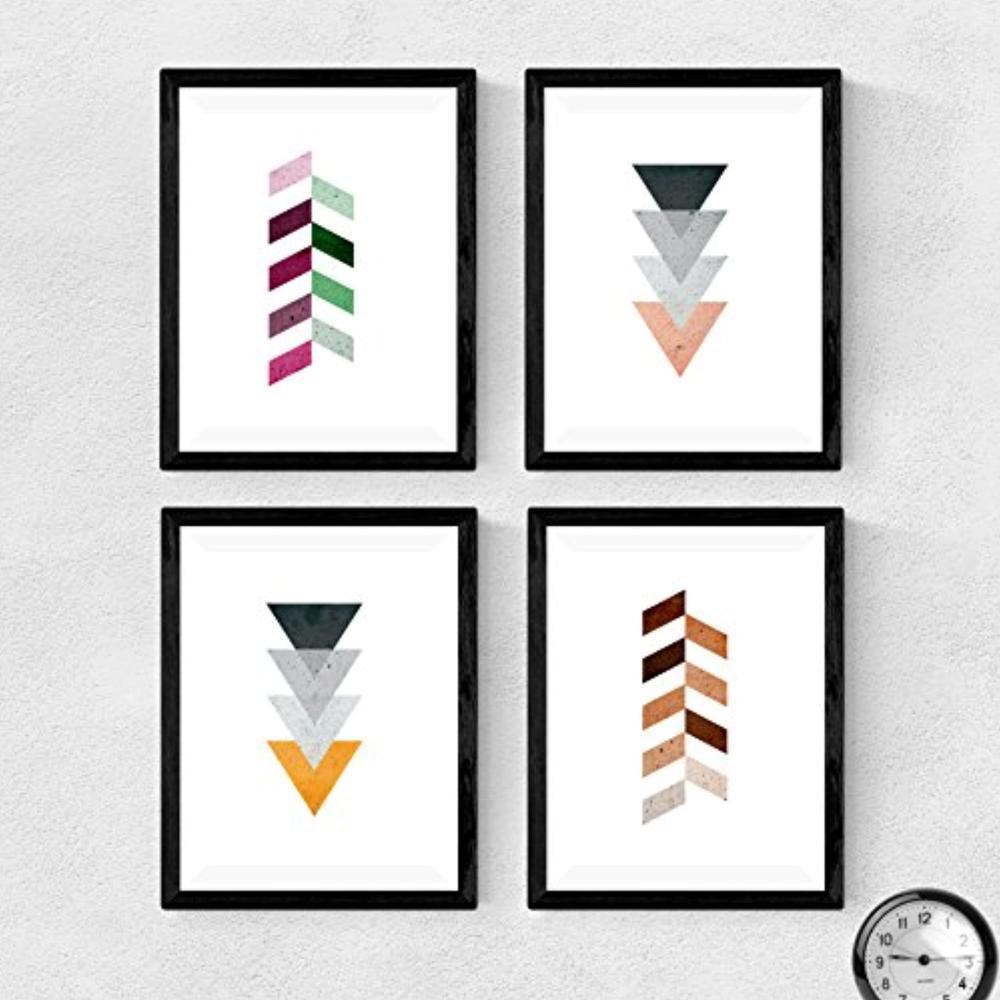 POSTER Set mit 4 abstrakten Pfeilen im Pastell und Grautönen A4 Schwarzer Rahmen - Schwarz, Papier (29.7/3cm) - Nacnic