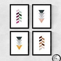 POSTER Set mit 4 abstrakten Pfeilen im Pastell und Grautönen A4 Schwarzer Rahmen - Schwarz, Papier (29.7/3cm) - Nacnic