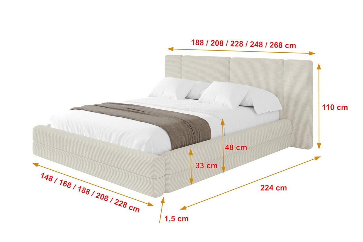 POLSTERBETT mit Bettkasten und Lattenrost, Bett mit Matratze H3/H4 - TEVO 140x200 Creme - Sahara, Holzwerkstoff/Textil (140/200cm) - ALTDECOR