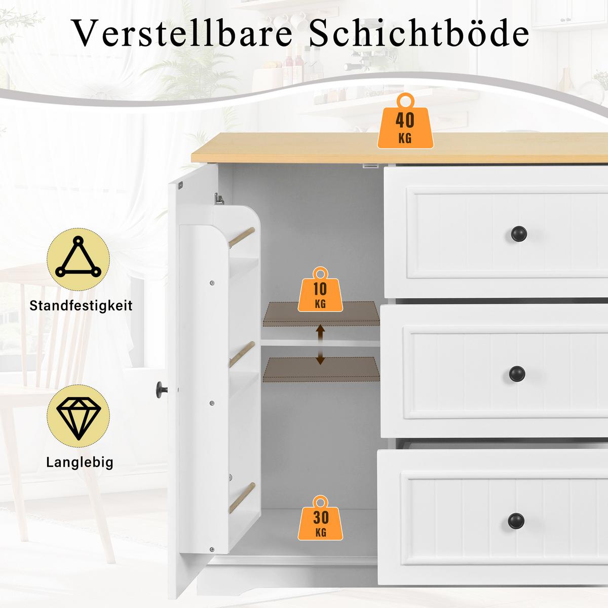 SIDEBOARD mit 3 schubladen & kühlschrank-türen - Weiß, Holzwerkstoff (126/86/40cm) - Urban Meuble