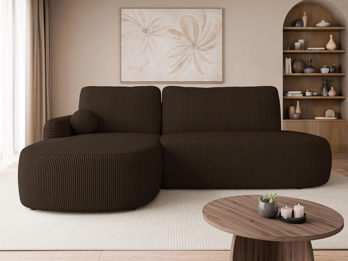 ECKSOFA Loridu O Cord, Seite: Links - Schwarz/Braun, Holz/Kunststoff (274/174cm) - MIRJAN24