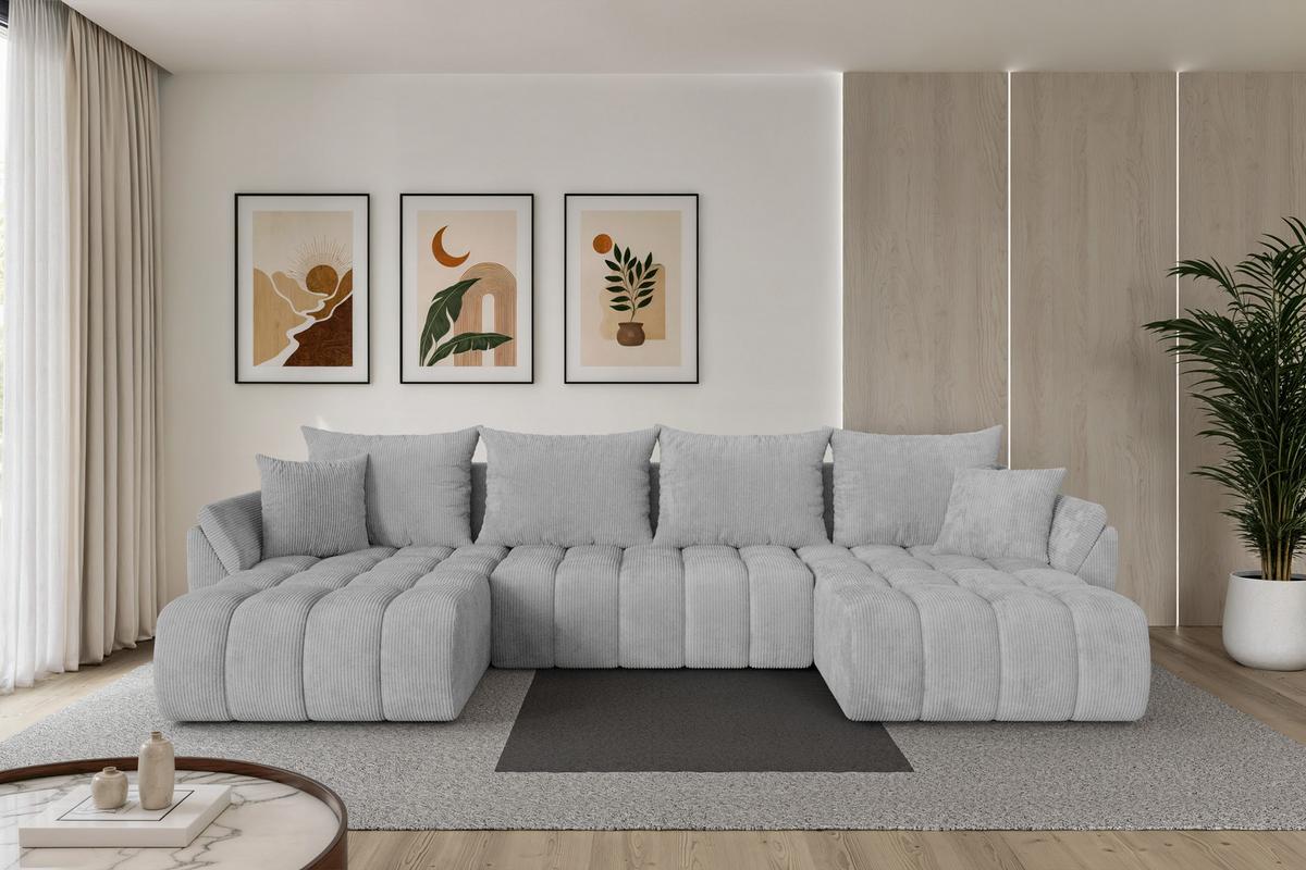 WOHNLANDSCHAFT mit Schlaffunktion und Bettkasten TOKO-U-v1 378x194x86 Grau Cord - Schwarz/Grau, Holzwerkstoff/Kunststoff (378/86/194cm) - ALTDECOR