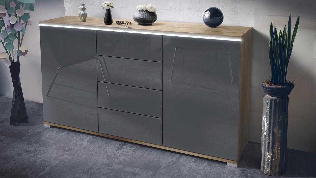 SIDEBOARD Faro Grau Hochglanz - Grau, Holzwerkstoff (138.5/75.5/35cm) - Vladon