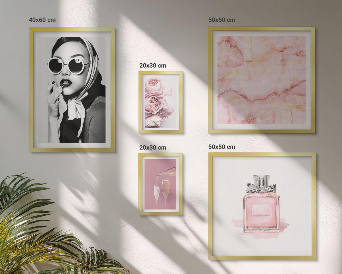 BILDER SET 5er Set - 50x50 cm & 20x30 cm & 40x60 cm Goldrahmen - Stilvolle pinkfarbene Accessoires - Goldfarben, Kunststoff (40/60cm) - TULUP