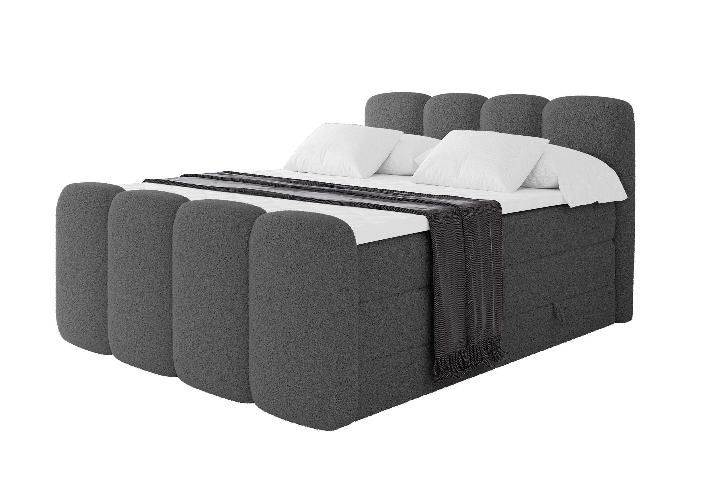 BOXSPRINGBETT mit Matratze H3/H4 - NINA-Z KING - 140x200 cm Grau - Titanfarben, Holzwerkstoff (140/200cm) - ALTDECOR