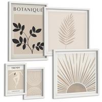 BILDER SET 5er Set - 50x50 cm & 20x30 cm & 40x60 cm Weißer Rahmen - Abstrakte Poster im Boho-Stil in Pastellfarben - Weiß, Kunststoff (40/60cm) - TULUP