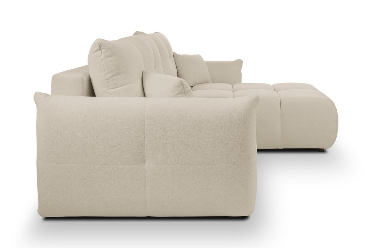 ECKSOFA MODA S Creme Geflochtener Stoff mit Schlaffunktion - Creme, Holz (257/177cm) - MASSENO