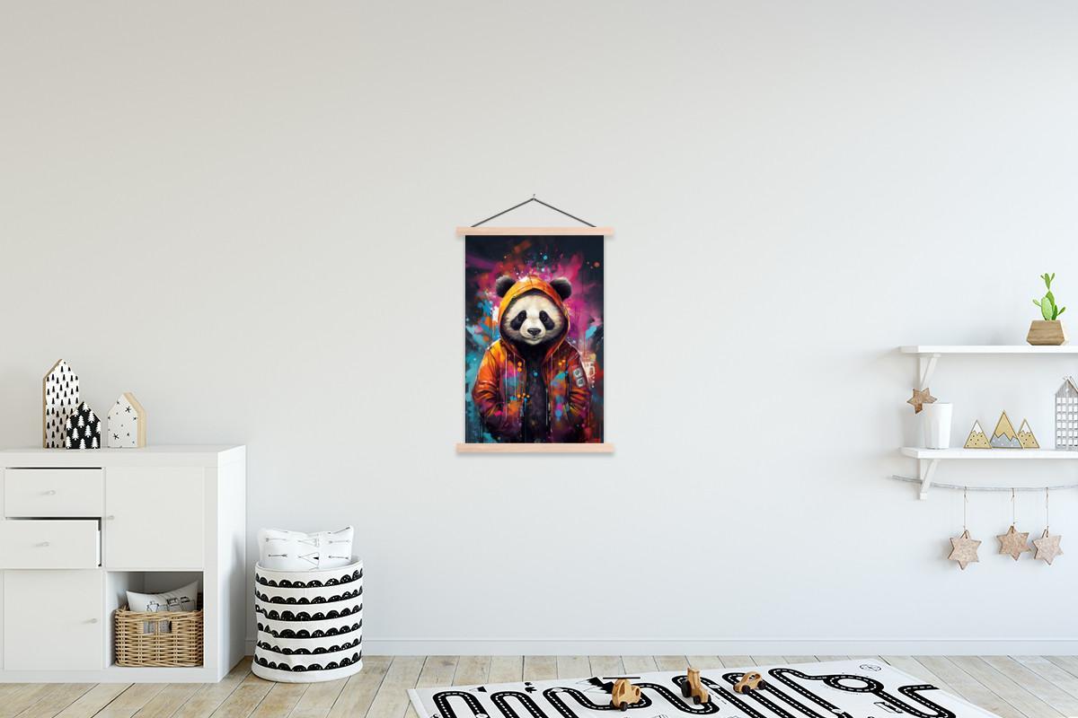 POSTER MIT MAGNETLEISTEN Panda - Jacke - Graffiti - Orange Wandbild Schlafzimmer 60x90 cm - Orange, Textil (60/90/0.15cm) - MuchoWow