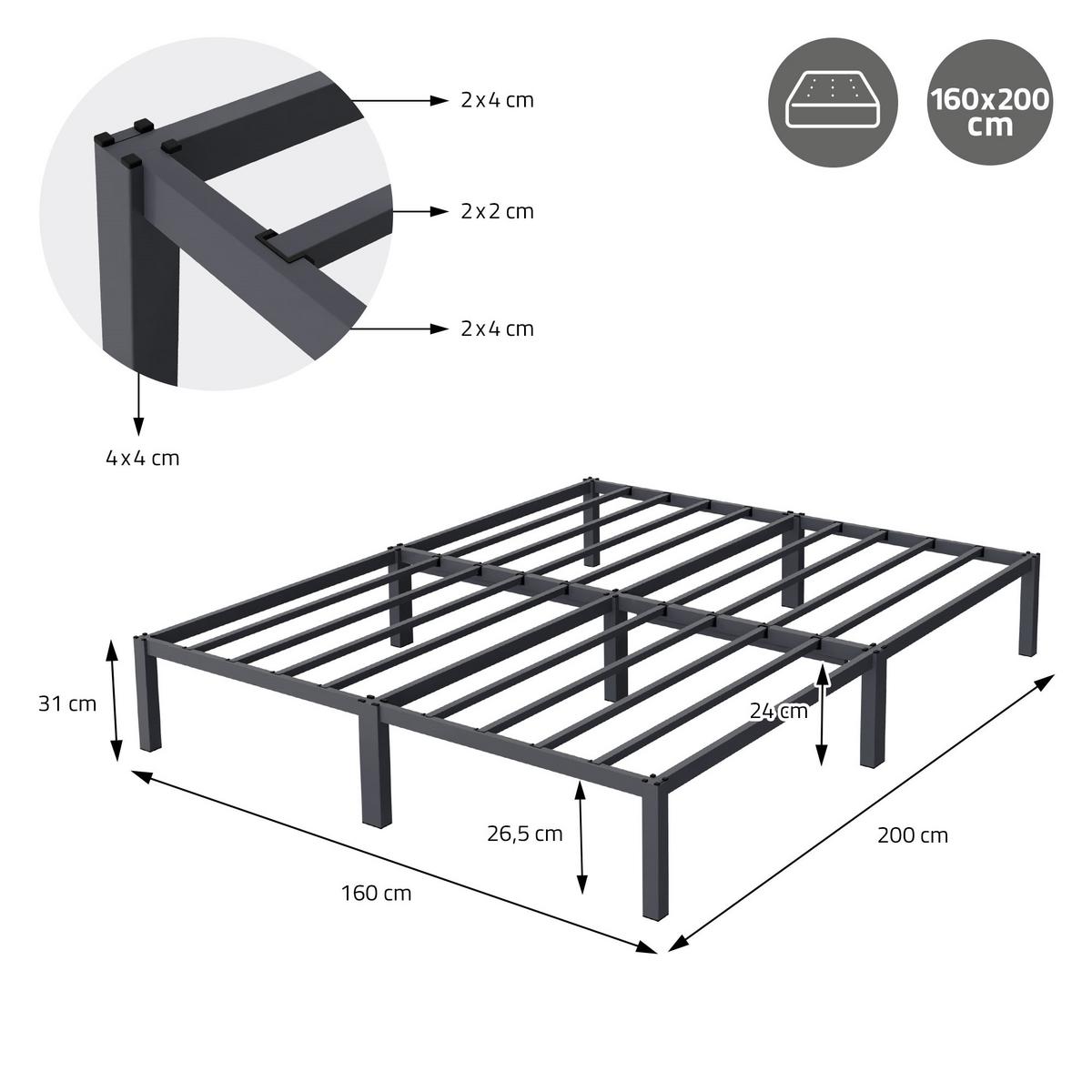 METALLBETT 160x200 cm mit Lattenrost Anthrazit auf Stahlrahmen - Anthrazit, Metall (160/200cm) - ML-DESIGN