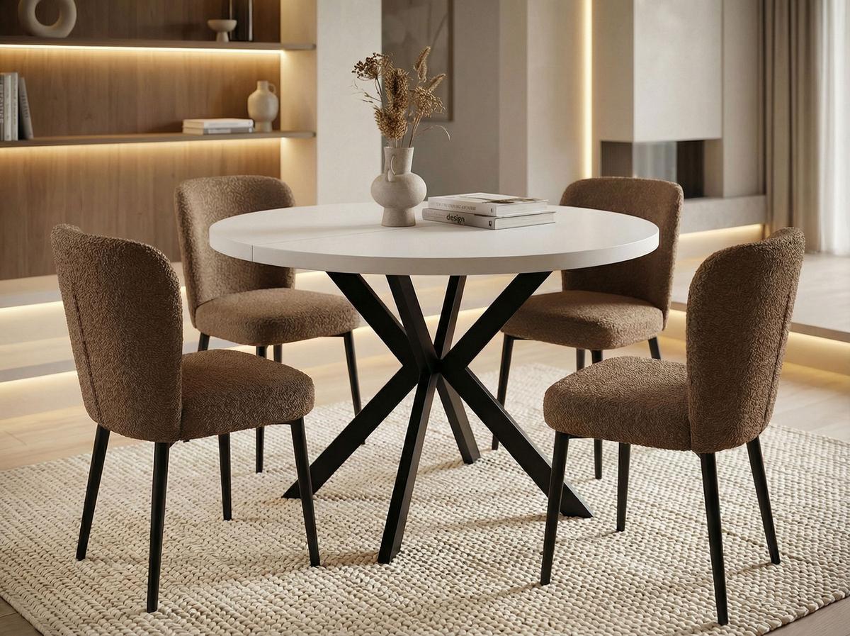 ESSTISCH Valeo runder ausziehbarer, Weiß 120-200/120/76 cm - Schwarz/Weiß, Holzwerkstoff/Metall (200/120/76cm) - WFL GROUP