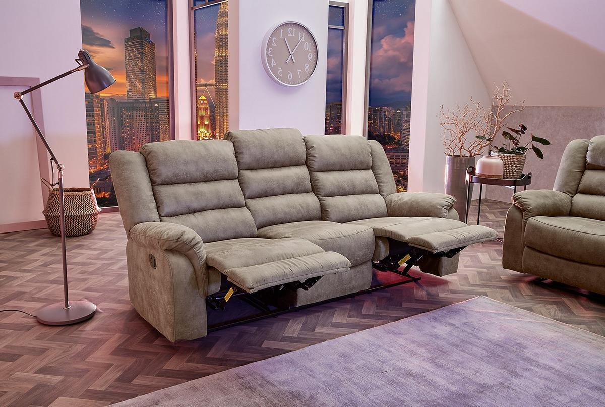 3-SITZER-RELAXSOFA Federkern, Liegefunktion verstellbar durch halbautomatische Relaxfunktion B212/T93/H103 cm, Mikrofaser Vintage Graubraun / 15134 - Graubraun/Schwarz, Textil (212/103/93cm) - luma-home