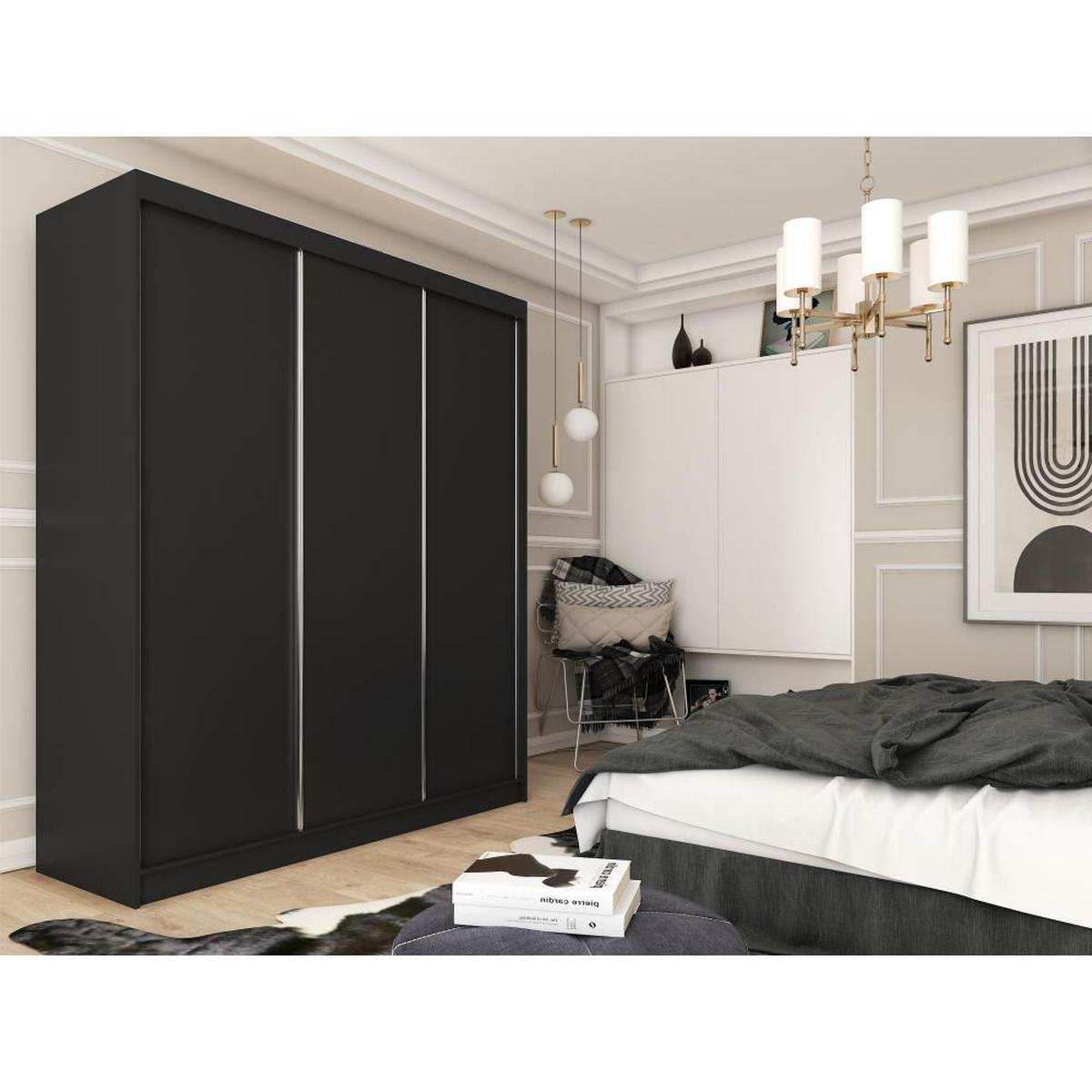 SCHWEBETÜRENSCHRANK Mario II 240/216/61 schwarz mit Schubladen - Schwarz, Holzwerkstoff (240/216/61cm) - Beautysofa