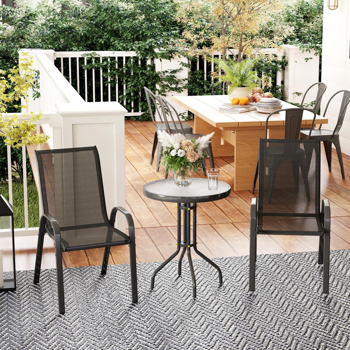 BALKONMÖBELSET 3TLG. aus Metall Hartglas Schwarz - Schwarz, Textil/Metall - Outsunny
