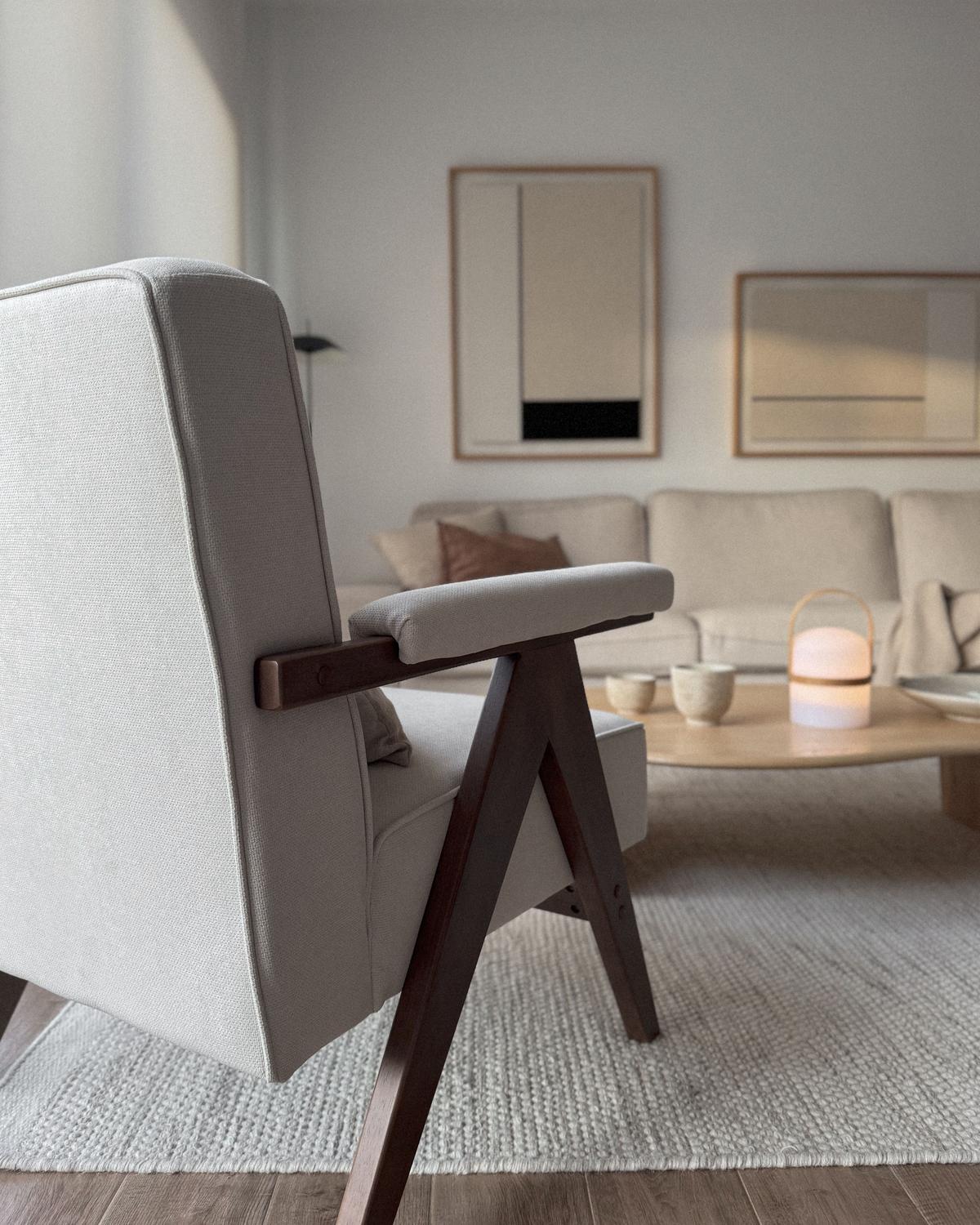 SESSEL Creme Evje - Beige/Dunkelbraun, Textil (65/81/57cm) - Beliani