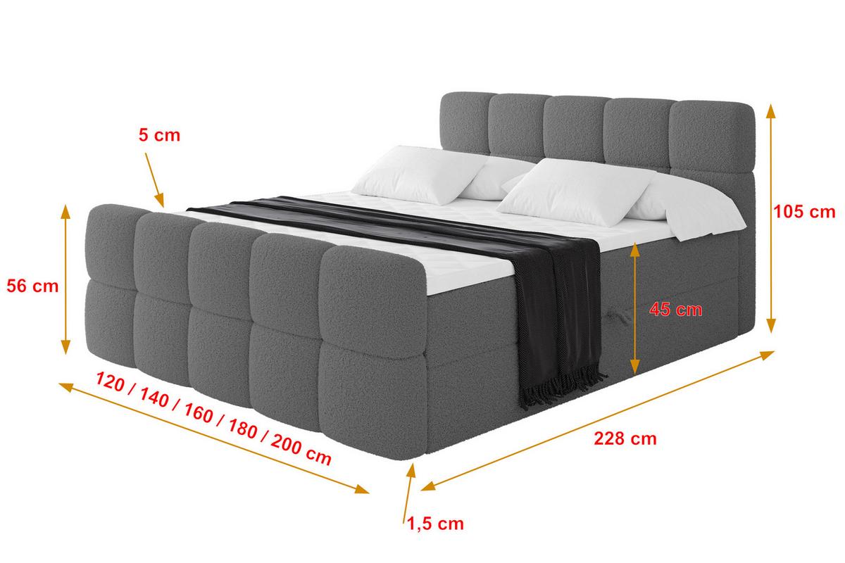 BOXBETT mit Matratze H3 - FAMA-Z - 160x200 cm Grau Quelle - Schieferfarben, Holzwerkstoff (160/200cm) - ALTDECOR