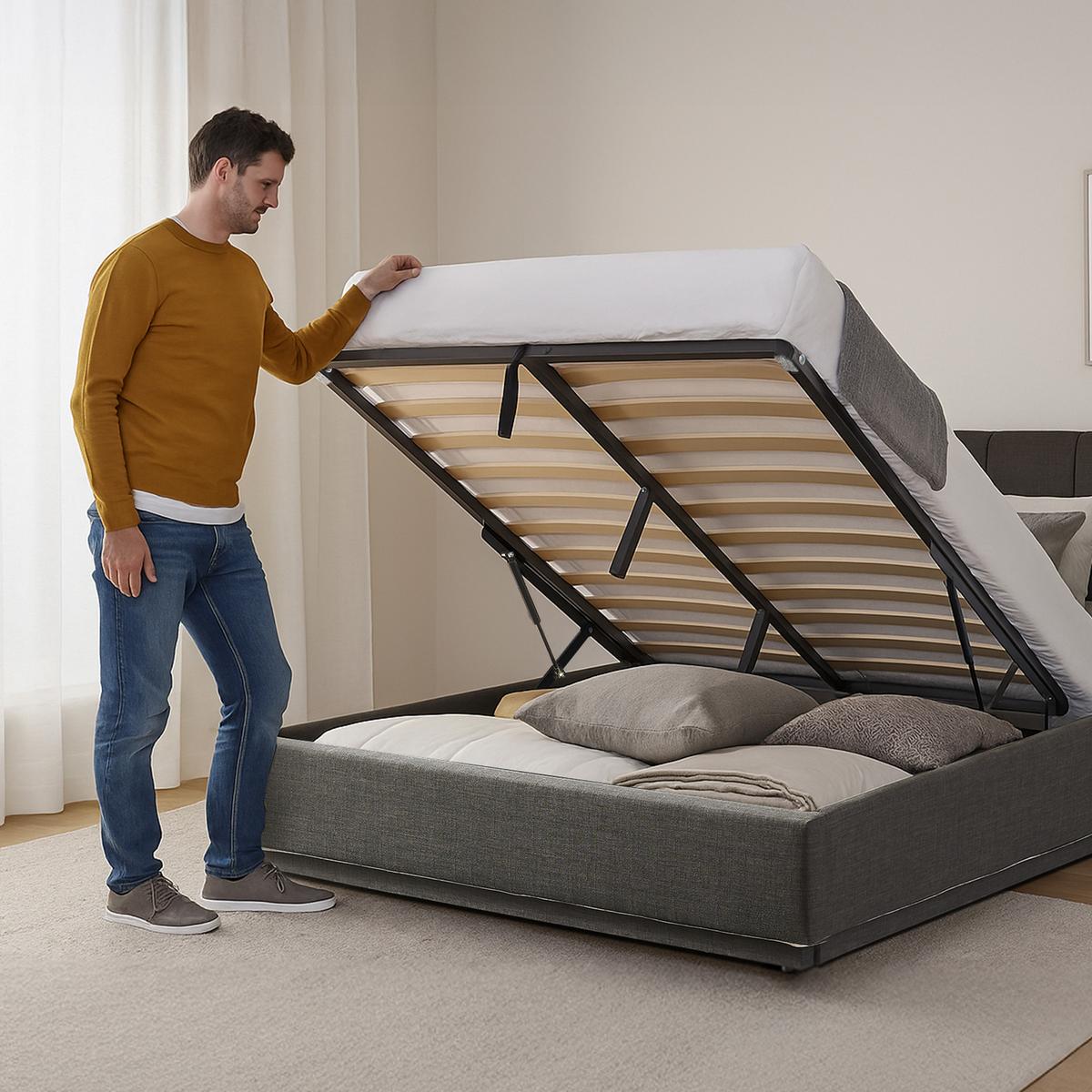 LED POLSTERBETT Tröstiar mit Matratze - Anthrazit, Holzwerkstoff/Kunststoff (180/200cm) - [en.casa]