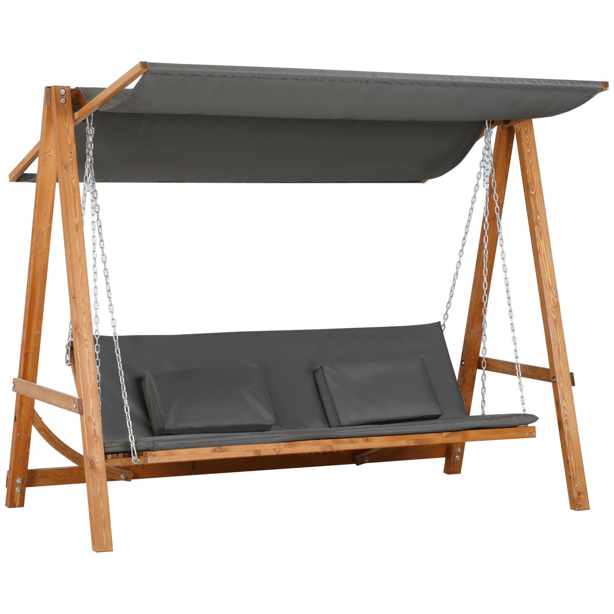 HOLLYWOODSCHAUKEL, mit Dach, Polyester, Grau, 225,5 x 130 x 180 cm - Grau, Holz (130/180/225.5cm) - Outsunny