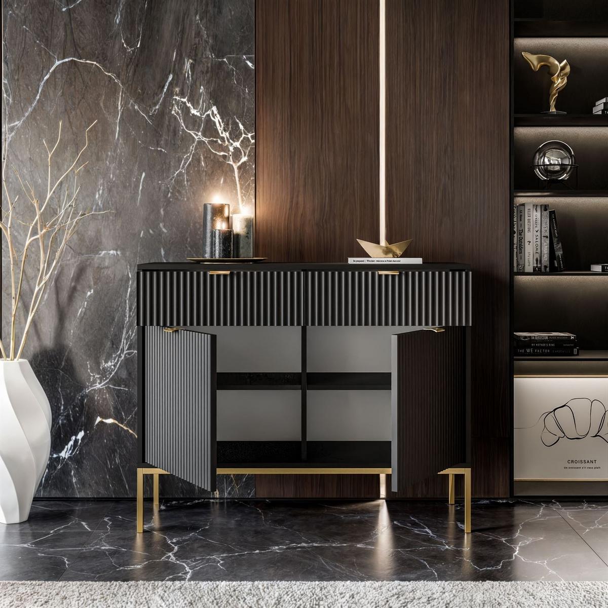 SIDEBOARD CORTADO GOLD KSZ104 MIT SCHUBLADEN SCHWARZ - Schwarz, Holzwerkstoff (104/83/39cm) - Lookway
