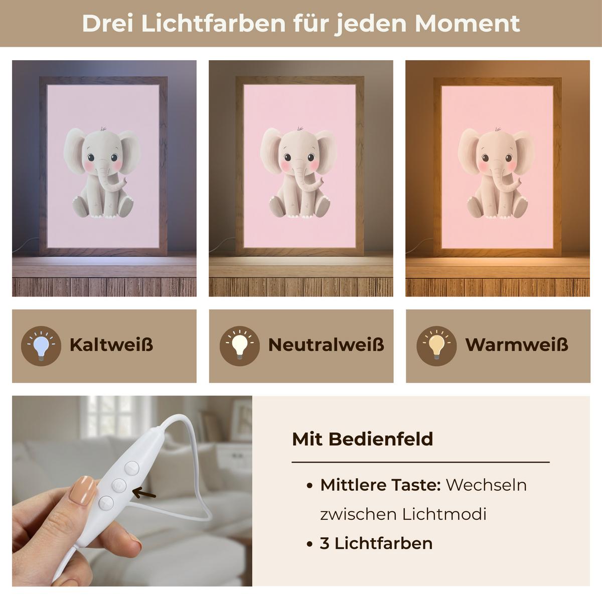 WANDLEUCHTE Elefant - Baby - Rosa - Cartoon 20x30 cm - Hellrosa, Holzwerkstoff (20/30/8cm) - OnlyWow
