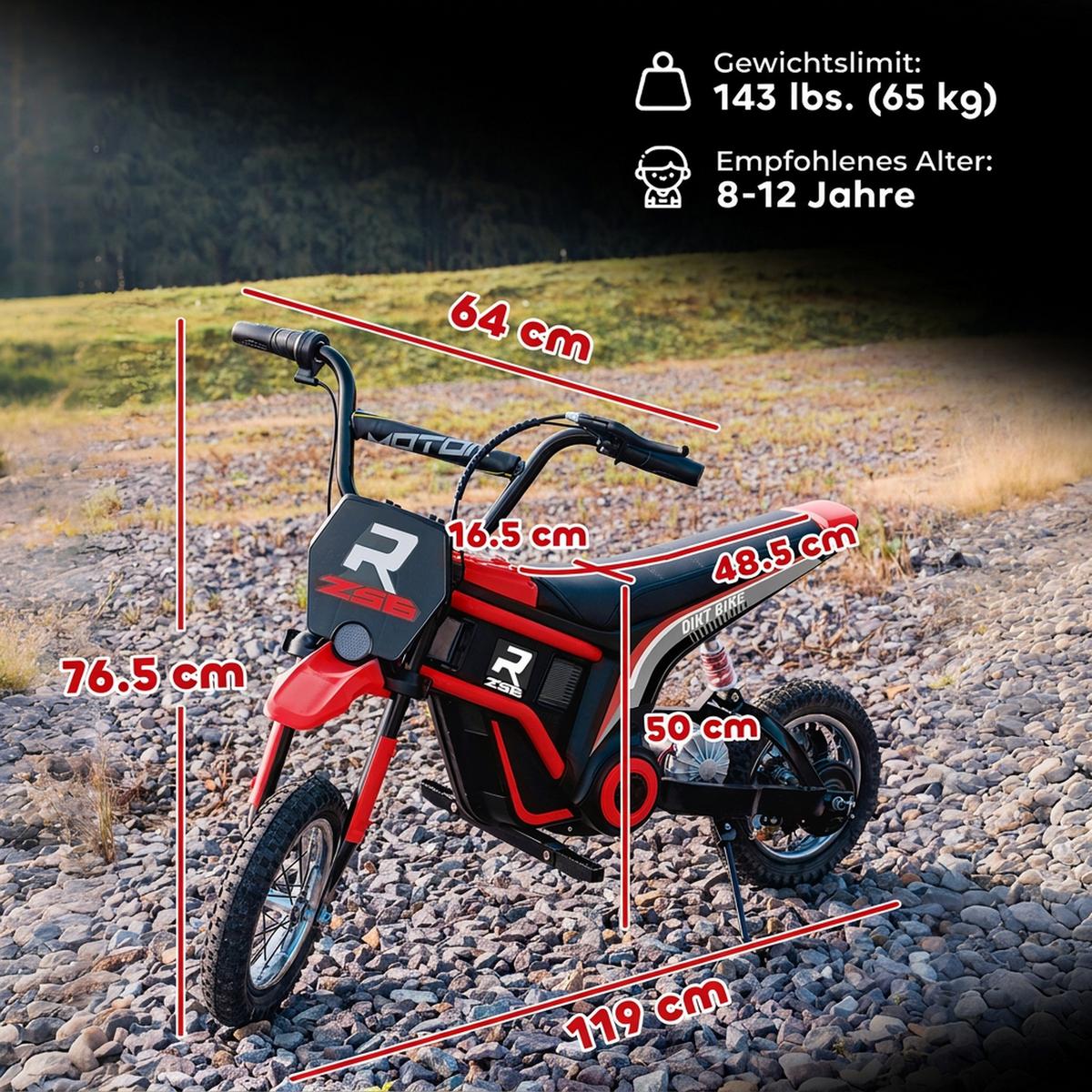 ELEKTRO Motorrad Kinder Elektromotorrad mit 24V 350W Motor, 8-16 KMH Rot - Rot, Kunststoff (119/64/76.5cm) - HOMCOM