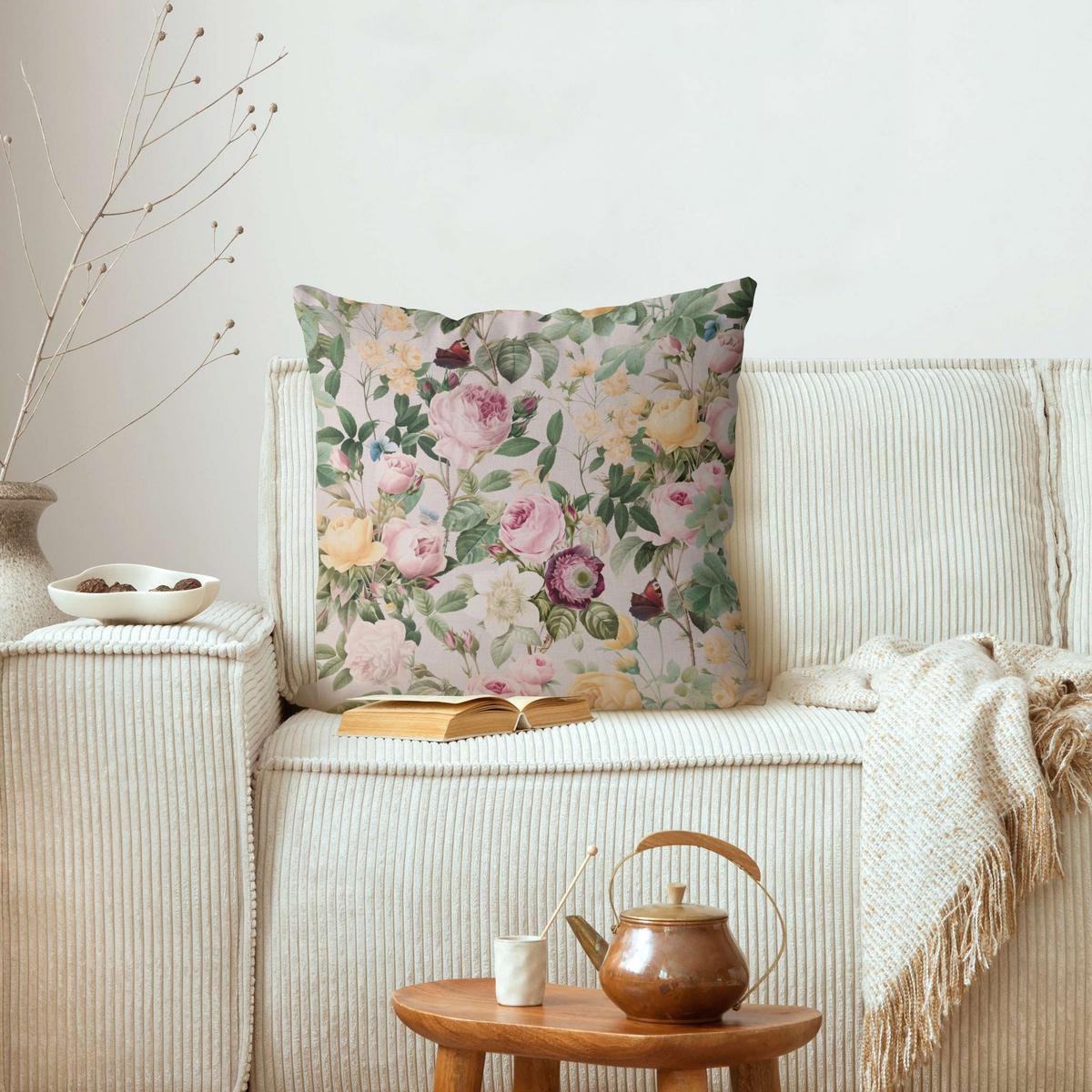 DEKOKISSEN Vintage Blumen Illustration XXL 50/50 cm - Rosa, Textil (50/50/10cm) - Bilderwelten