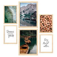 POSTER Set Mit 6 Winterberg Wandbild A3 & A4 Rahmen Aus Hellem Holz - Beige, Papier (29/3cm) - Nacnic