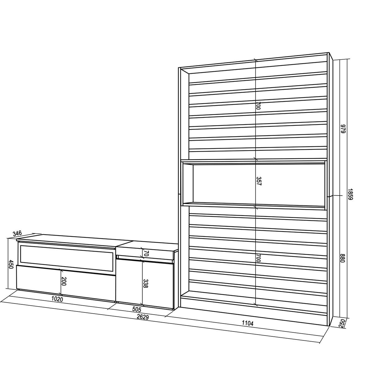WOHNWAND Elektrokamin, eiche, schwarz, 260/35/186cm - Eichefarben, Holzwerkstoff (260/186/35cm) - Skraut Home
