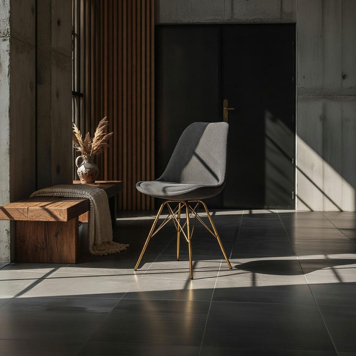 ESSZIMMERSTUHL 2er Set Cordstoff mit Metallgestell Schalenform Skandinavisch gepolstert, Anthrazit 48x58x85 cm - Anthrazit/Goldfarben, Textil/Metall (48/85/58cm) - KADIMA DESIGN