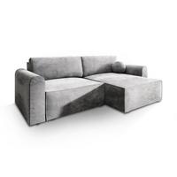 ECKSOFA FIANO M Hellgrau Velours-Stoff mit Schlaffunktion - Hellgrau/Grau, Holz/Kunststoff (245/148cm) - MASSENO