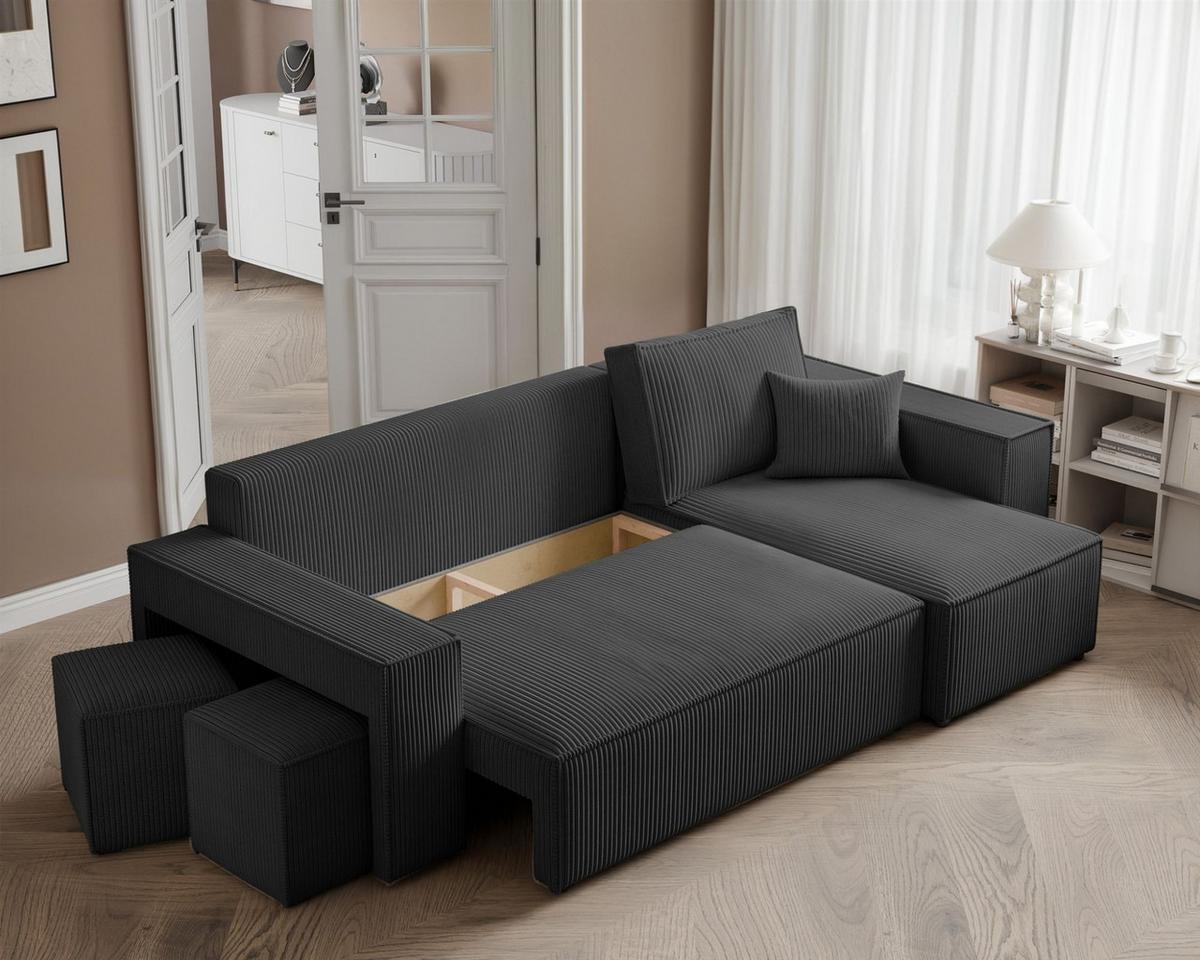 ECKSOFA Adara Inkl. Hocker - Schwarz, Holzwerkstoff/Textil (145/262cm) - Fun Möbel
