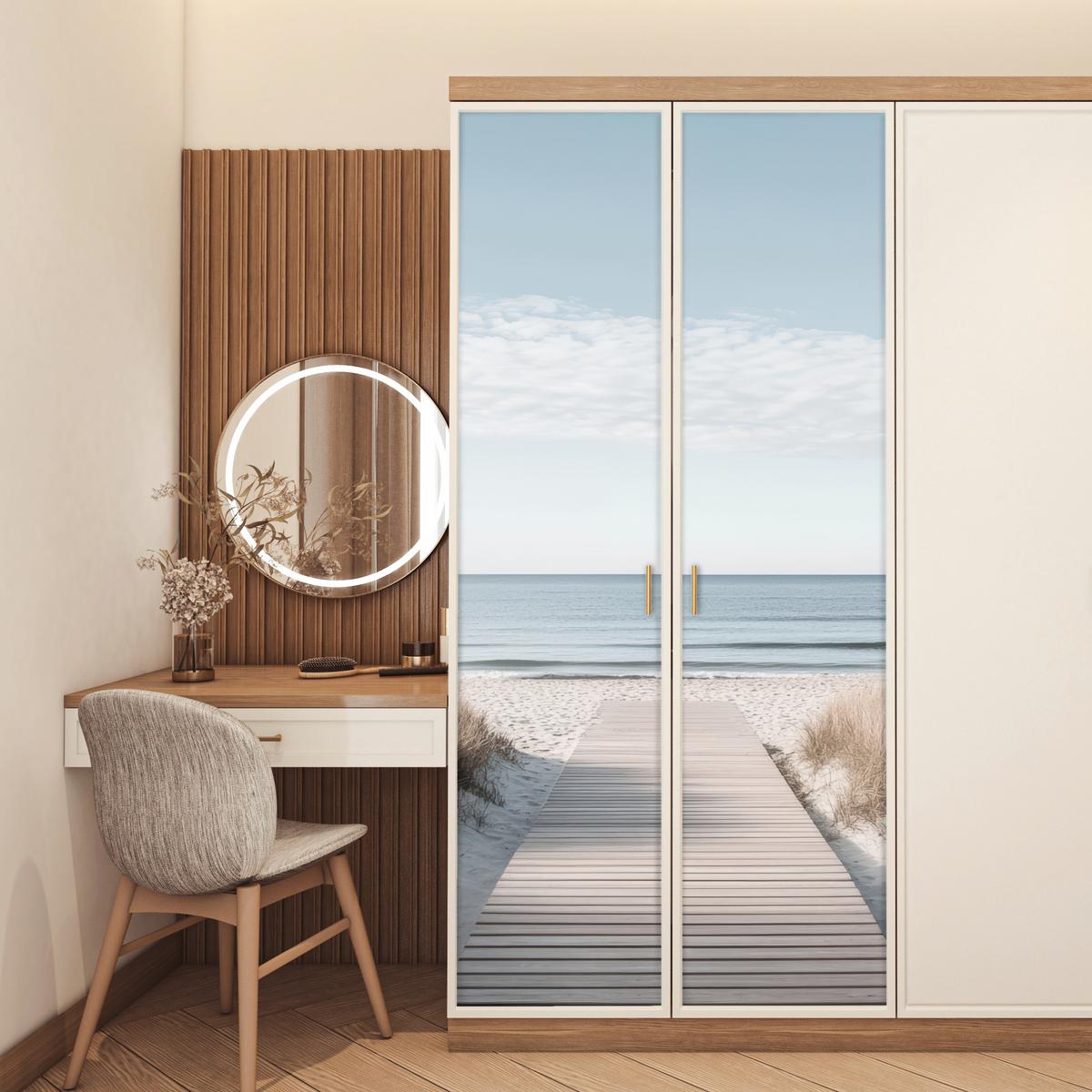 TÜRAUFKLEBER Pfad - Strand - Dünen - Natur 90x215 cm - Türtapete - Hellgrau, Kunststoff (90/0.1cm) - MuchoWow