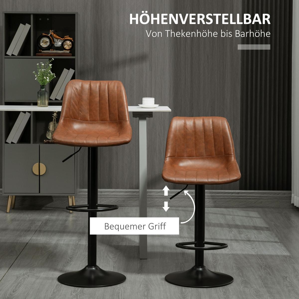 2ER Set Barhocker 91-111 cm Höhenverstellbarer Küchenhocker Barstuhl mit Fußring - Braun, Kunststoff (49.5/111/43cm) - HOMCOM