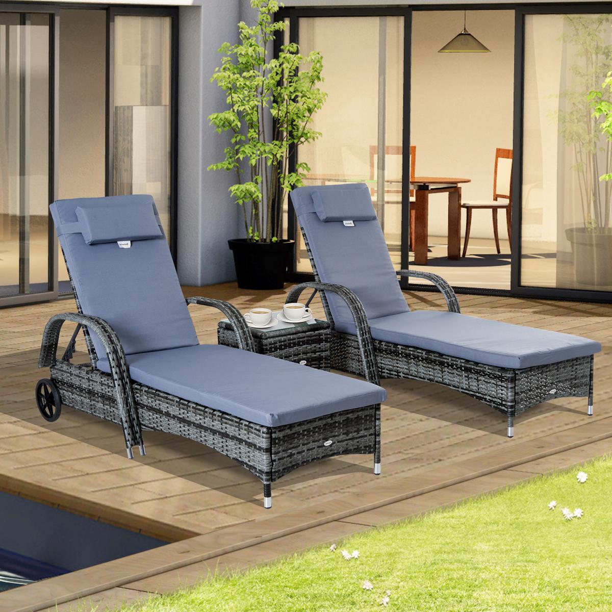 GARTENMÖBEL Set, Metall, PE, Grau - Grau, Metall - Outsunny