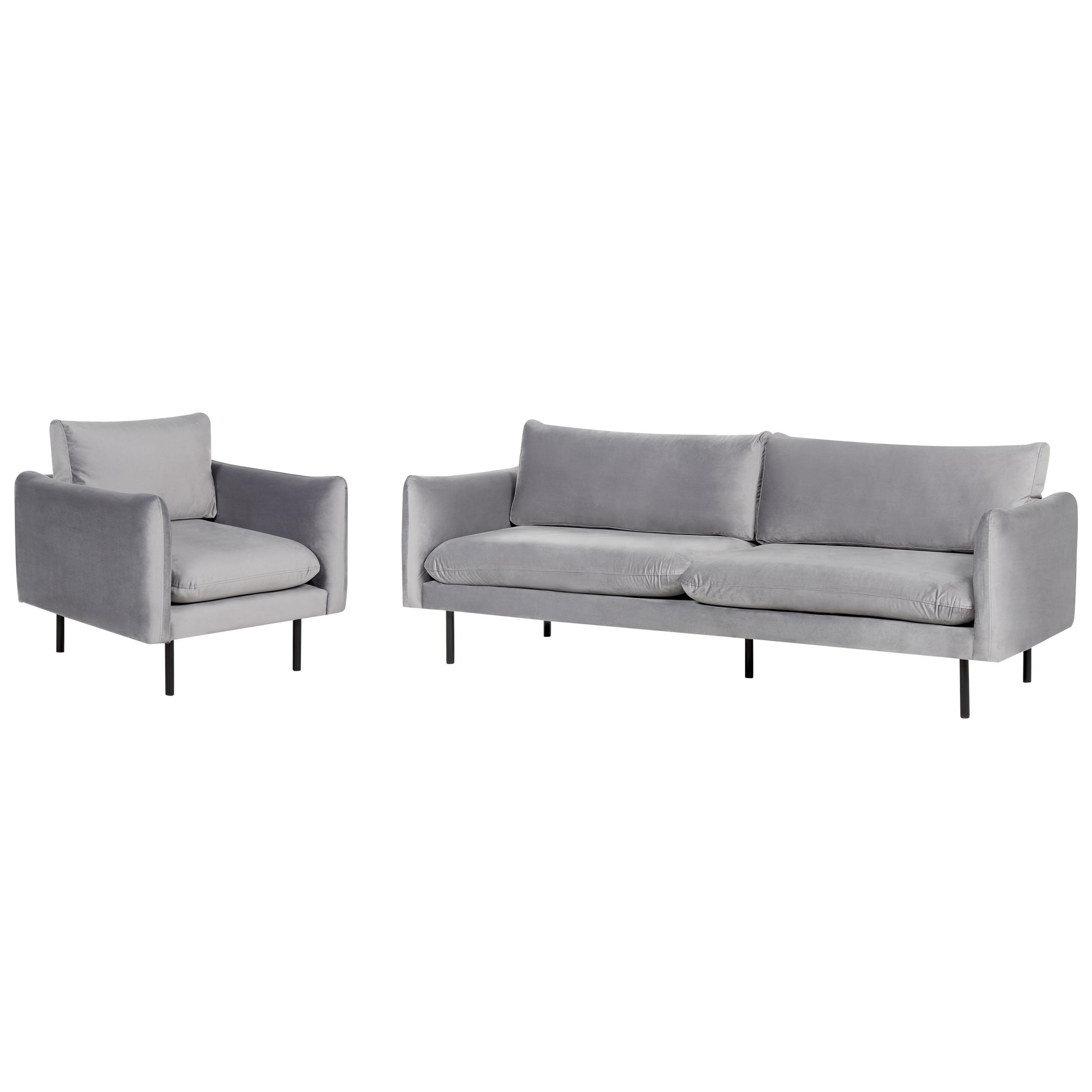 SOFA-SET 4-Sitzer Samtstoff Grau Vinterbro - Dunkelgrau/Schwarz, Textil (220/85/85cm) - Beliani