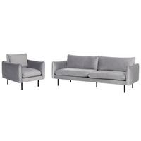 SOFA-SET 4-Sitzer Samtstoff Grau Vinterbro - Dunkelgrau/Schwarz, Textil (220/85/85cm) - Beliani