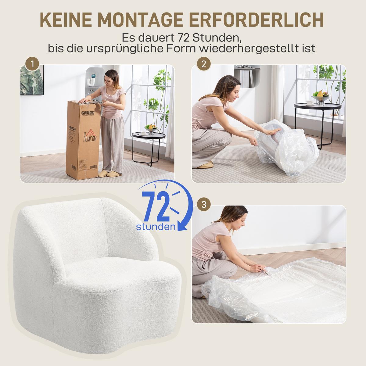 SESSEL Loungesessel mit geschwungenem Design, Polstersessel mit Viles-Optik - Weiß, Kunststoff (81/73.5/82cm) - HOMCOM