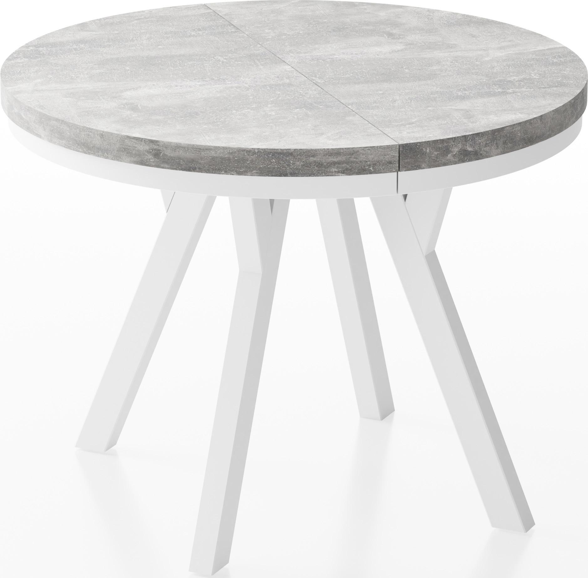 ESSTISCH Lume Weiß runder ausziehbarer, Grauer Beton 100-200/100/76 cm - Hellgrau/Weiß, Holz/Holzwerkstoff (100/200/76cm) - WFL GROUP