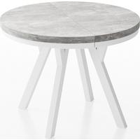 ESSTISCH Lume Weiß runder ausziehbarer, Grauer Beton 100-200/100/76 cm - Hellgrau/Weiß, Holz/Holzwerkstoff (100/200/76cm) - WFL GROUP