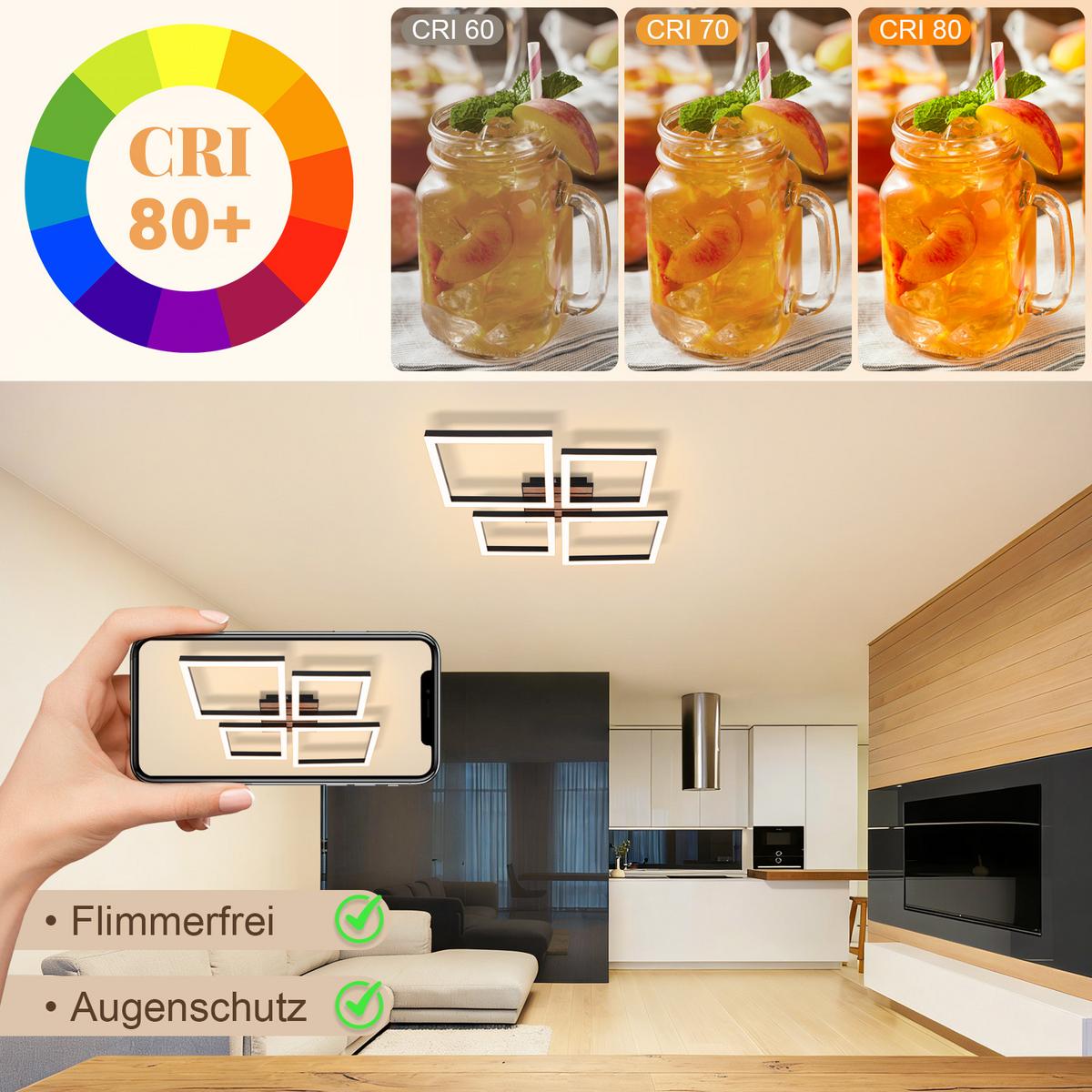 LED DECKENLEUCHTE Wlenly 48/45.5/6 cm - Schwarz, Kunststoff/Metall (48/45.5/6cm) - ZMH
