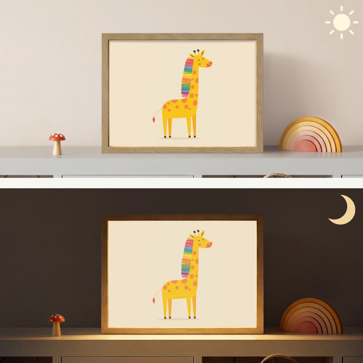 WANDLEUCHTE MIT AKKU Giraffe - Regenbogenmähne - Beige 40x30 cm - Beige, Holzwerkstoff (40/30/8cm) - OnlyWow