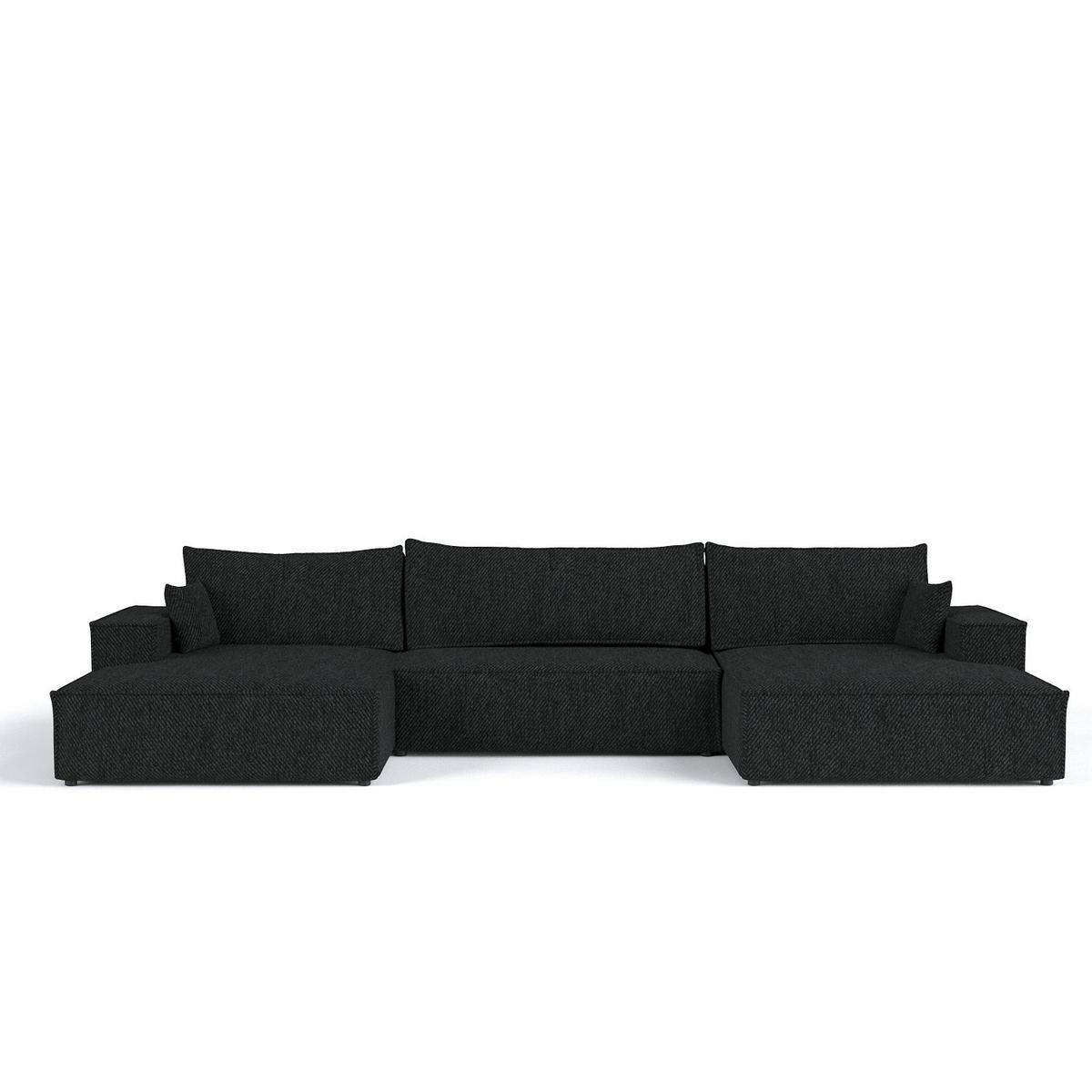 WOHNLANDSCHAFT NUBO mit Schlaffunktion Creme im Neve Stoff - Schwarz, Holz/Holzwerkstoff (398/70/148cm) - AltaBeds
