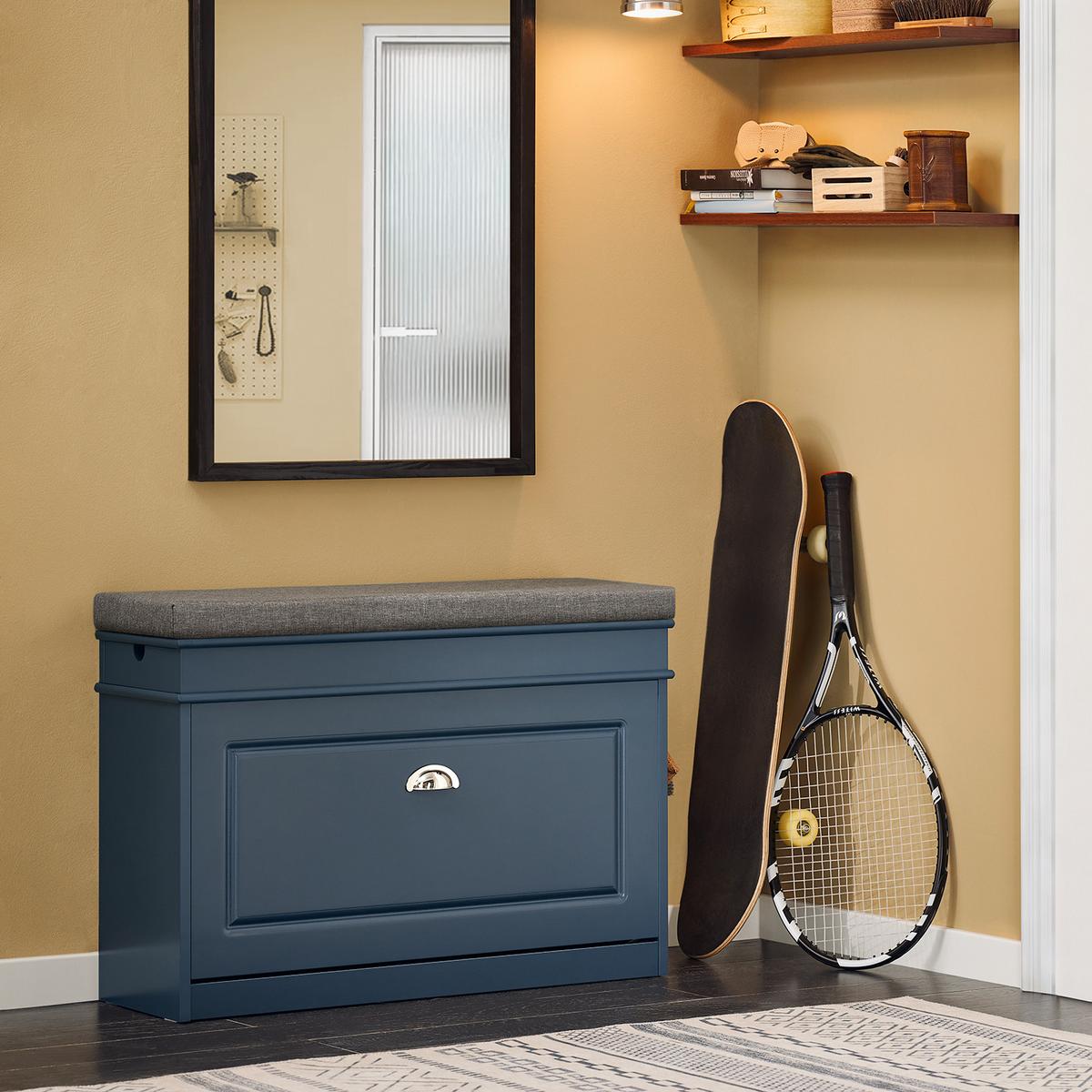 SCHUHBANK mit Sitzkissen Blau 75x52x24cm - Blau, Holzwerkstoff (75/52/24cm) - SoBuy