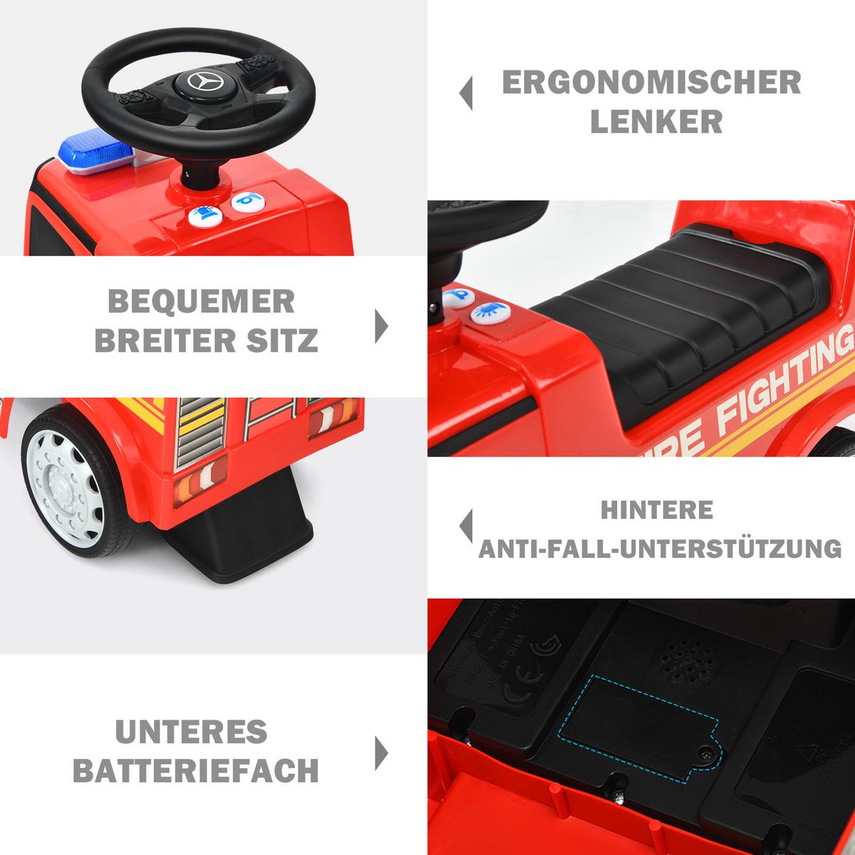 KINDER-FEUERWEHRAUTO Mercedes Benz Rot - Rot, Metall (62/43/29cm) - COSTWAY