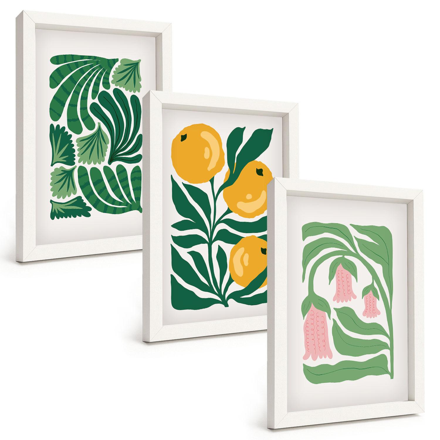 BILDER SET 3er Set - 20x30 cm Weißer Rahmen - Minimalistische Pflanzenmuster - Weiß, Kunststoff (20/30cm) - TULUP