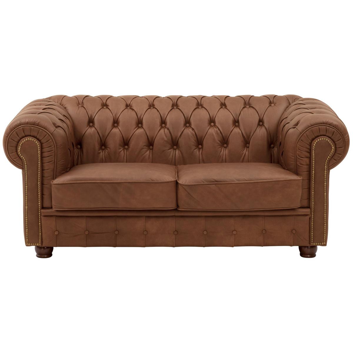 SOFA 2-Sitzer Kath Echtleder (Antikoptik) cognac - Cognac, Leder (174/74/98cm) - 58aufmkessel