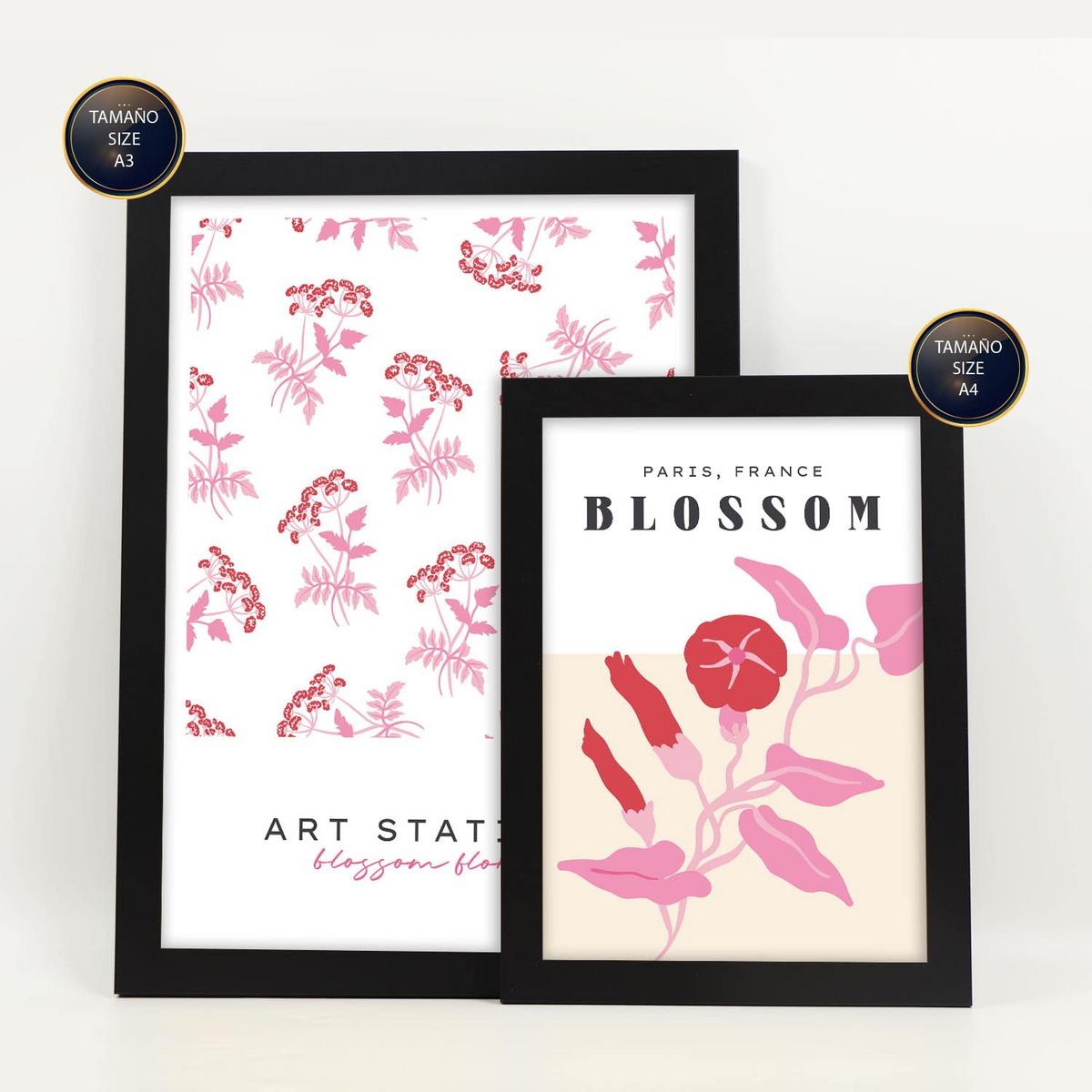 POSTER Set Mit 6 Blumen Feldblumen Natur Und Botanikdrucke Für Innenarchitektur A3 & A4 Schwarzer Rahmen - Schwarz, Papier (29/3cm) - Nacnic