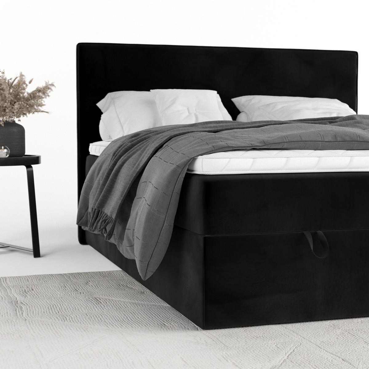 BOXBETT Velma 140/200 cm Schwarz im Kronos Stoff - Schwarz, Holz/Holzwerkstoff (140/200cm) - AltaBeds
